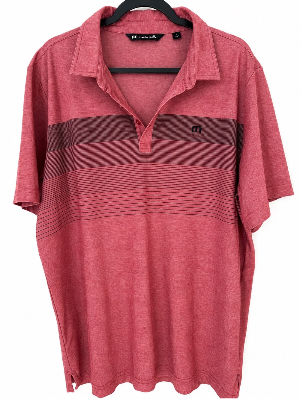 TravisMathew Men’s Red Coral Striped Golf Polo Pima Cotton Performance Shirt XL